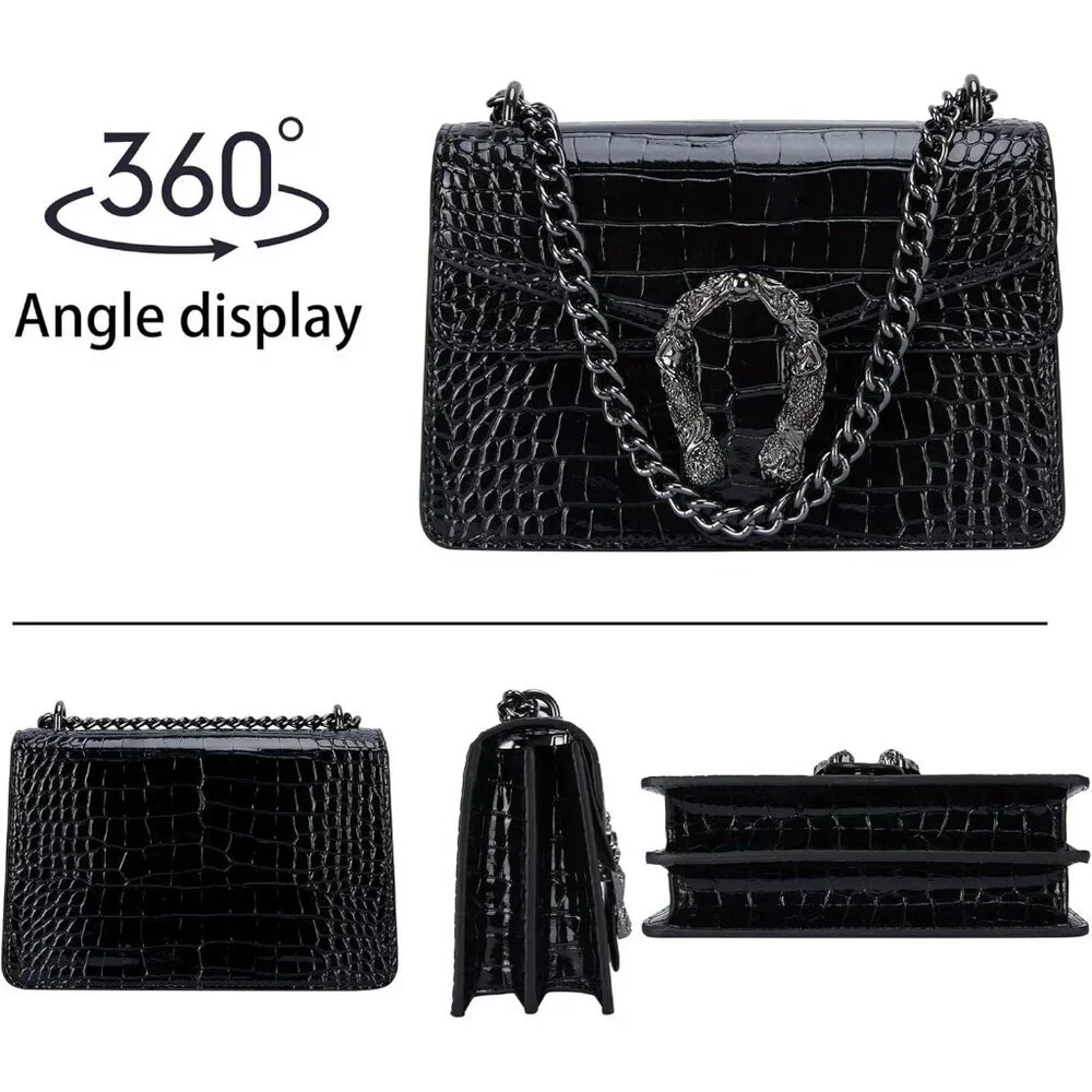⚡ Women's Black Snake Vegan Leather Print Casual Satchel Crossbody Handbag